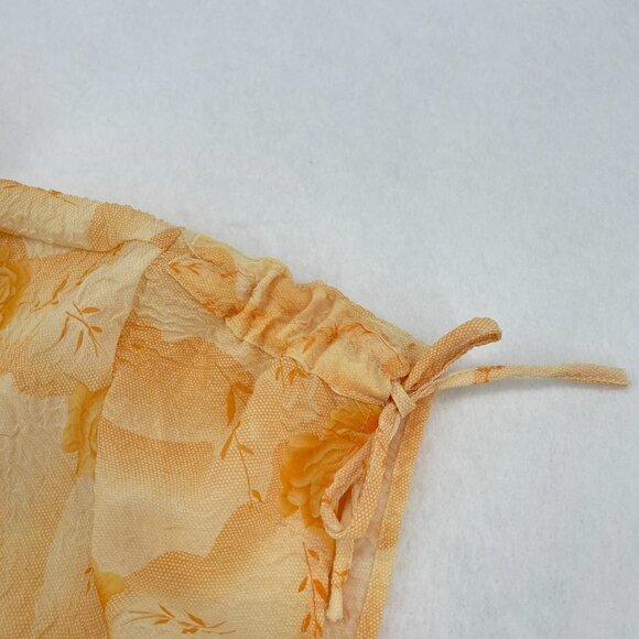 Vintage Y2K Unique Spectrum Crinkle Floral Shirt Ruched Tie Sleeve Orange M - Picture 5 of 9